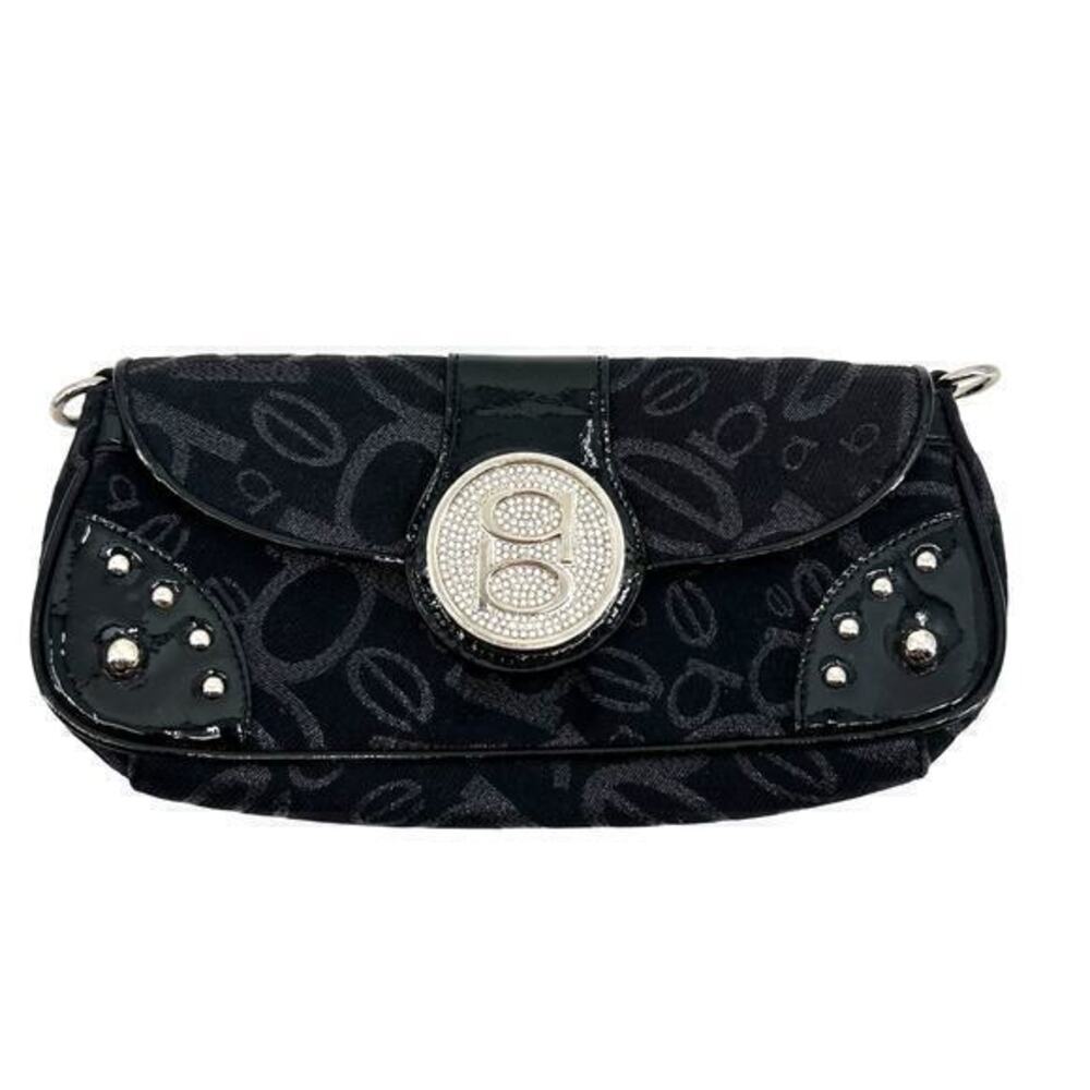 Bebe black & silver rhinestone small black clutch purse handbag magnetic close